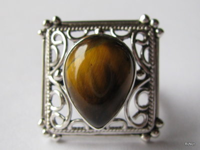 mt 17,5 tijgeroog ring 925 zilver